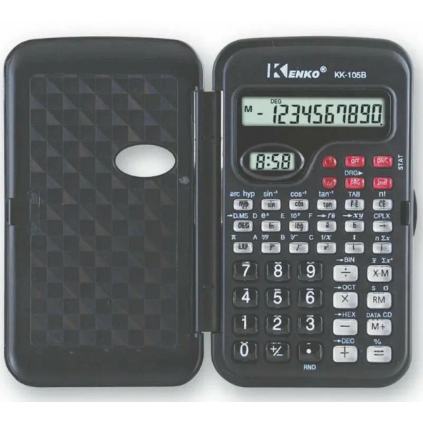 Калькулятор научный 10+2 разрядный BASIR КК-105В с крышкой и часами