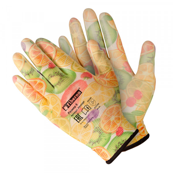 Перчатки «Для садовых работ», полиэстеровые, полиуретановое покрытие, разноцветные, Fiberon, PSV058P