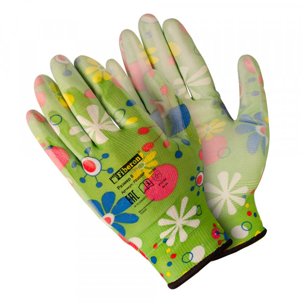Перчатки «Для садовых работ», полиэстеровые, полиуретановое покрытие, разноцветные, Fiberon, PSV058P