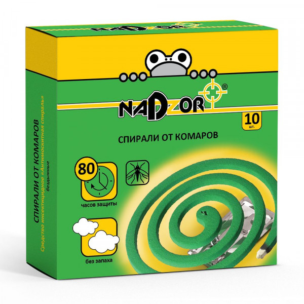 Спирали от комаров малодымные без запаха зеленые 10штук в упаковке NADZOR ISM004C