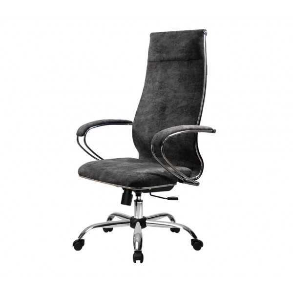 Кресло офисное МЕТТА "L 1m 42/K", велюр, хром, темно-серое