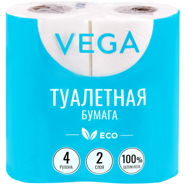 Бумага туалетная Vega 315618 2-х слойн белая 4шт 15м/рул.