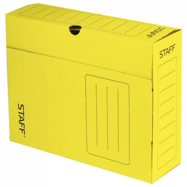 Короб архивный с клапаном, микрогофрокартон, 100 мм, до 900 листов, желтый, STAFF, 128865