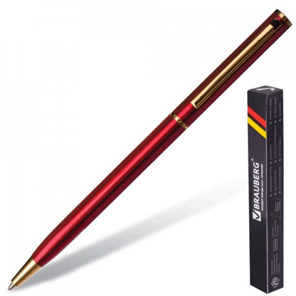 Ручка шариковая BRAUBERG "Slim Burgundy" бизнес-класса, корпус бордовый, золотистые детали, синяя, 141403