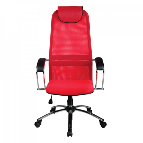 Кресло офисное МЕТТА "BK-8CH" №20, ткань-сетка, хром, красное